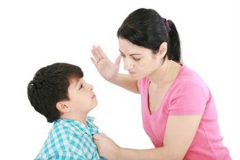 mother raising hand to child
