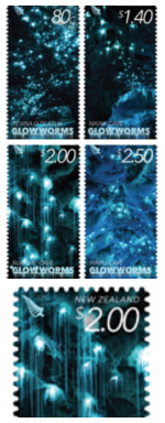 Collectible glowworm stamps from New Zealand Post