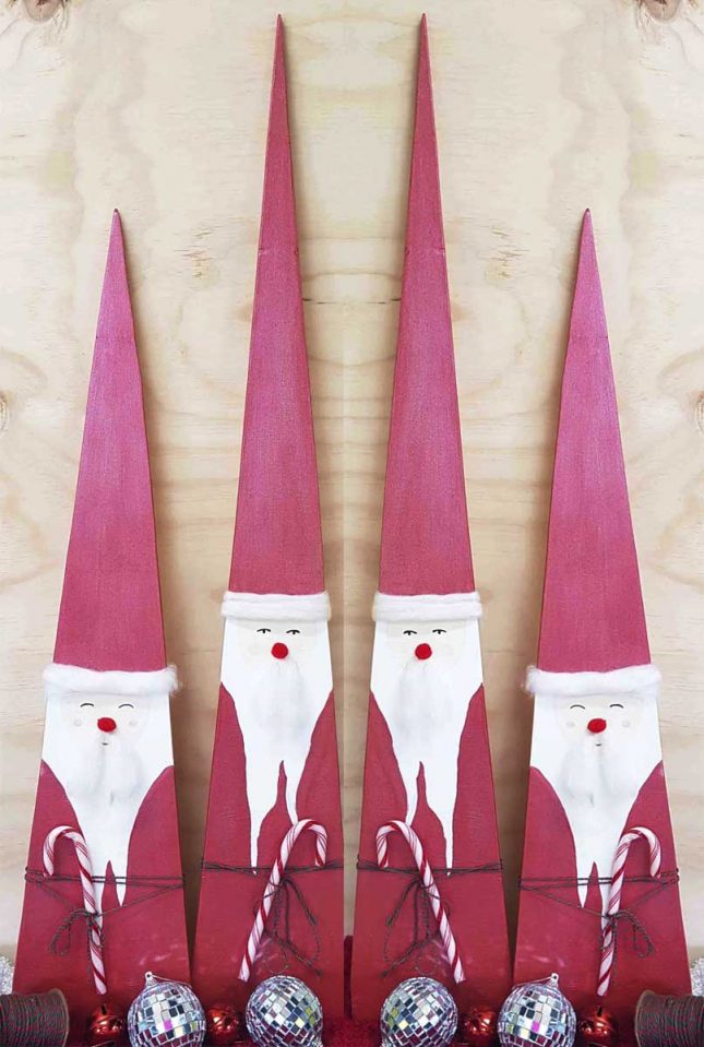 Candy Cane Wooden Santa