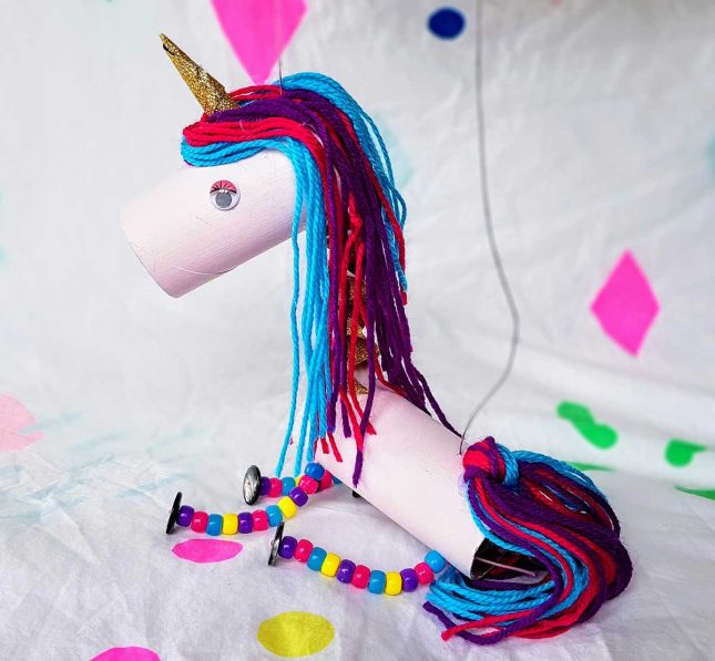 Toilet roll Unicorn marionette