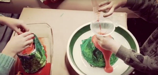 papier mache volcano